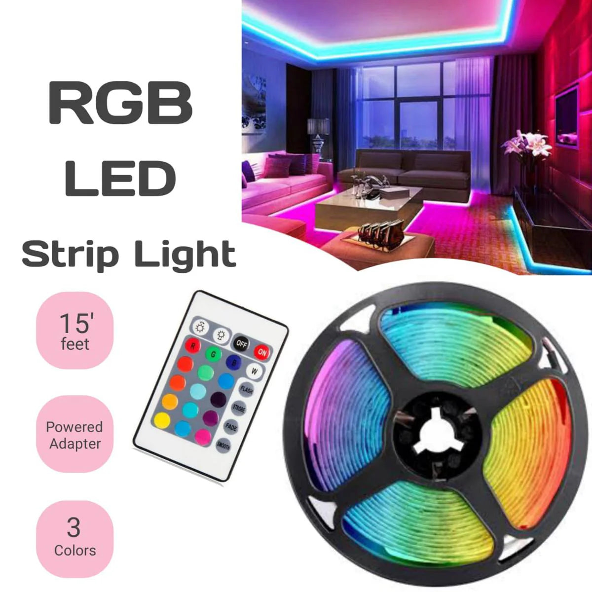 Led Strip Light Waterproof Remote Control Color Changing